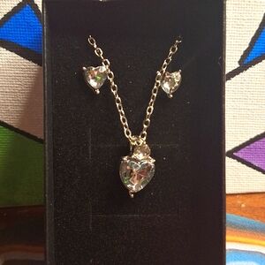 Heart-Shaped Crystal Necklace and Earring Set